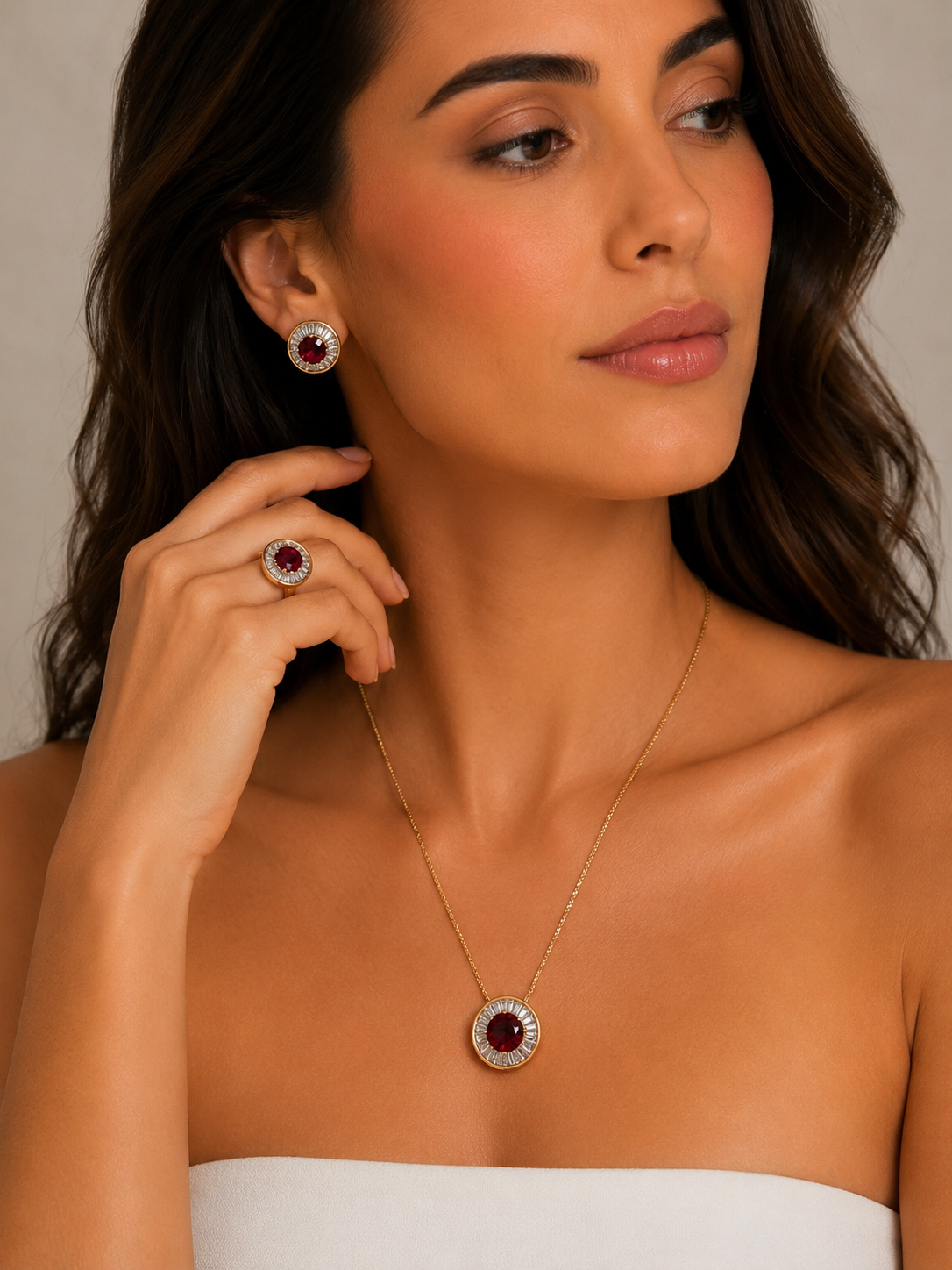 Set pink Lucy ring+necklance+earring