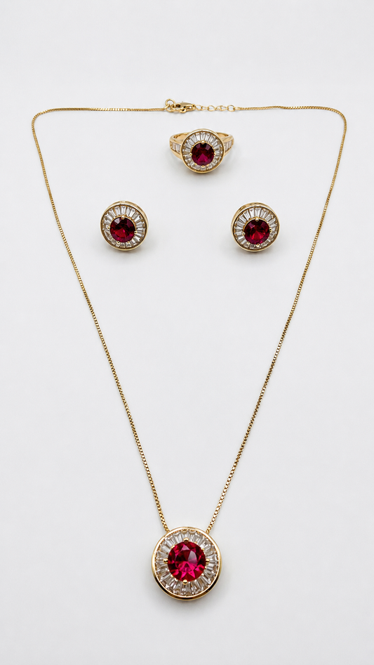 Set pink Lucy ring+necklance+earring