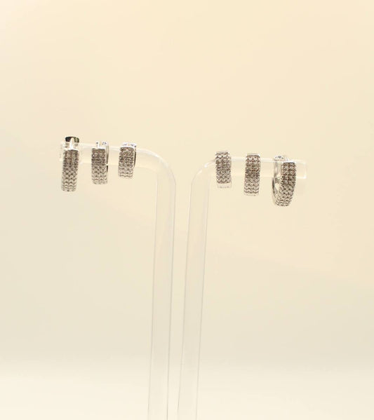 Earring Set Rodio Branco Three