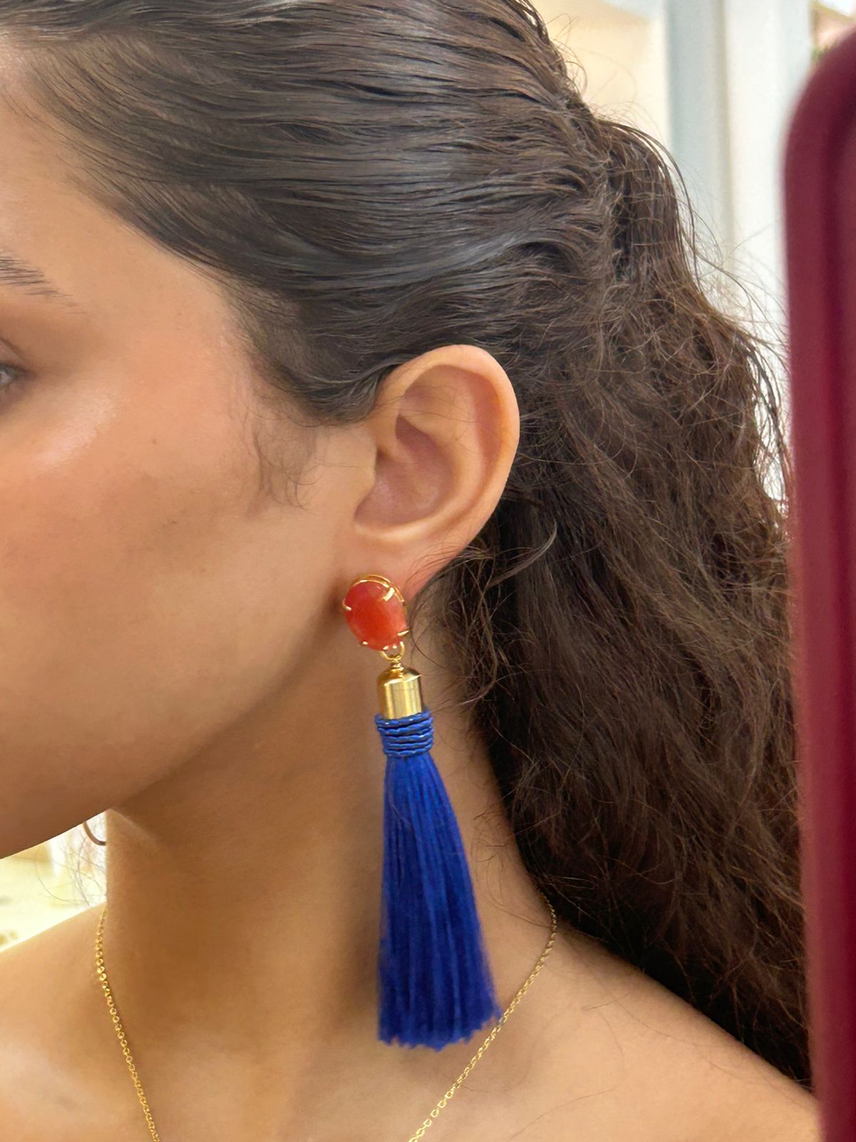 Earring Pedra Laranja com Franja Blvd